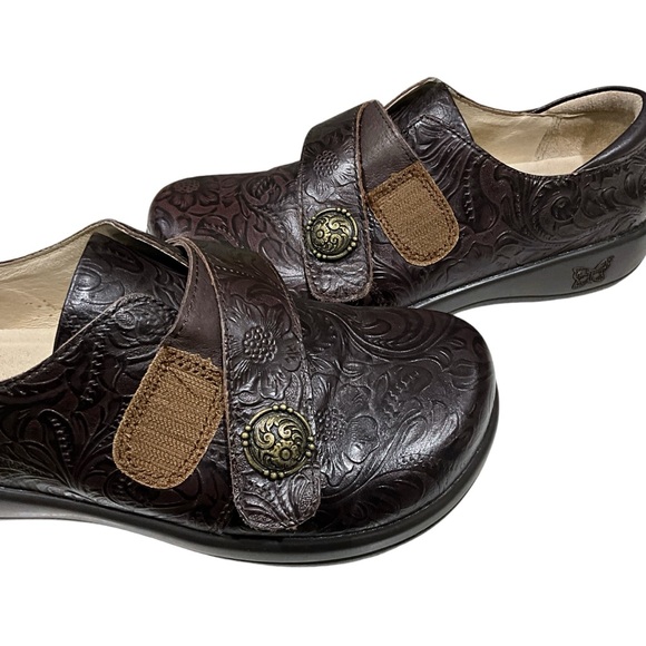 ALEGRIA Joleen Women's 7-7.5 / 37 Espresso Embossed Leather Clogs Occupational - Picture 7 of 13